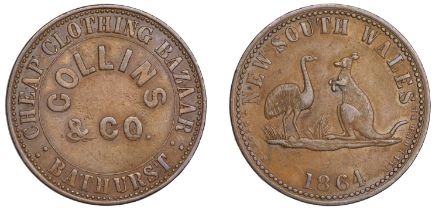 Australia, New South Wales, BATHURST, Collins & Co., Penny, 1864 (G 46; A 72). Some light sc...