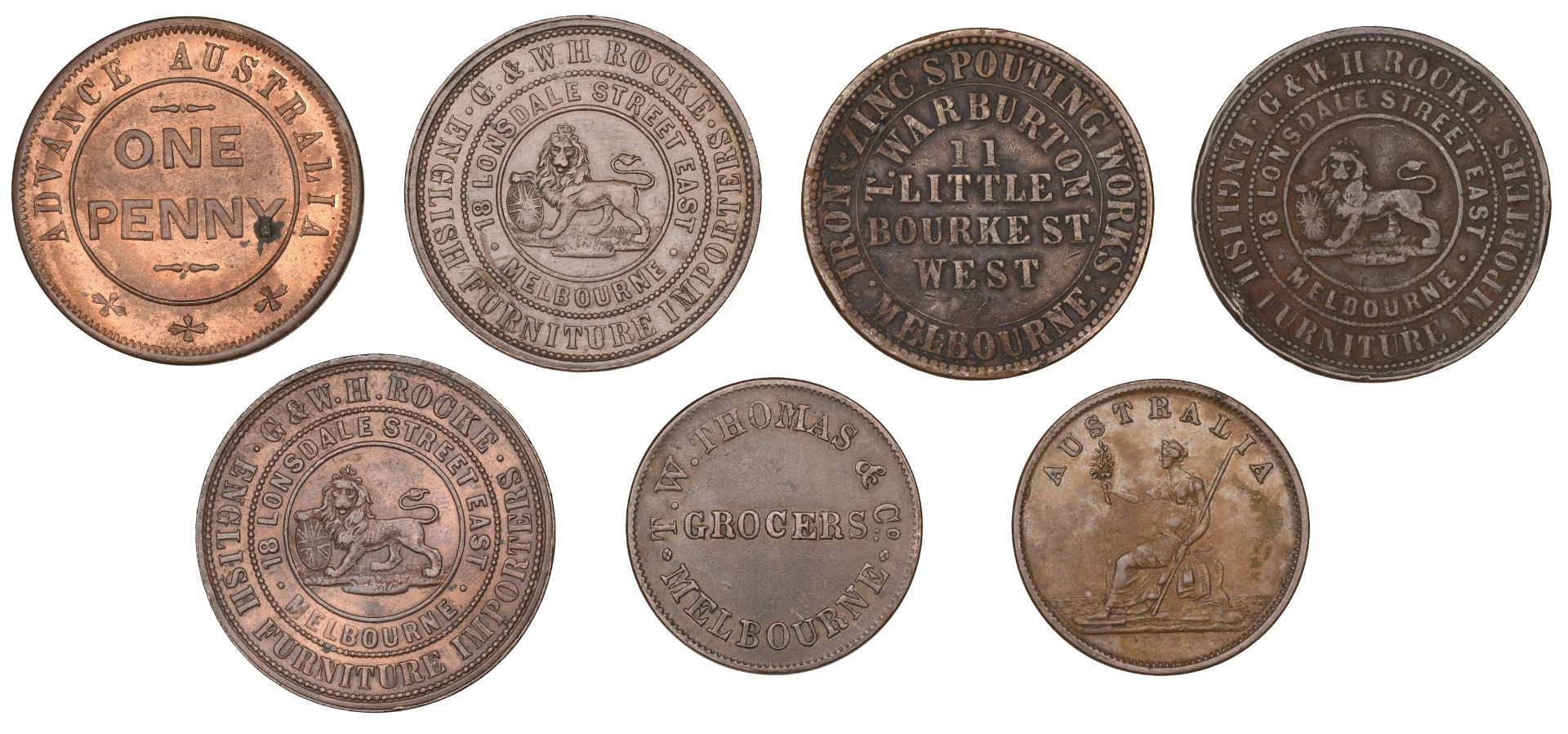 Australia, Victoria, MELBOURNE, G. & W.H. Rocke, Pennies (3), 1859 (G 243, 243b, 243c; A 464...
