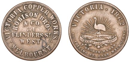 Australia, Victoria, MELBOURNE, Robison Bros & Co., Penny, 1862 (G 240; A 460). Collector's...