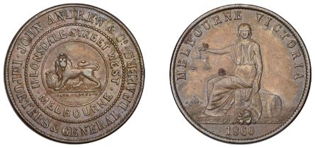 Australia, Victoria, MELBOURNE, John Andrew & Co., Halfpenny, 1860 (G 10; A 12). Good very f...