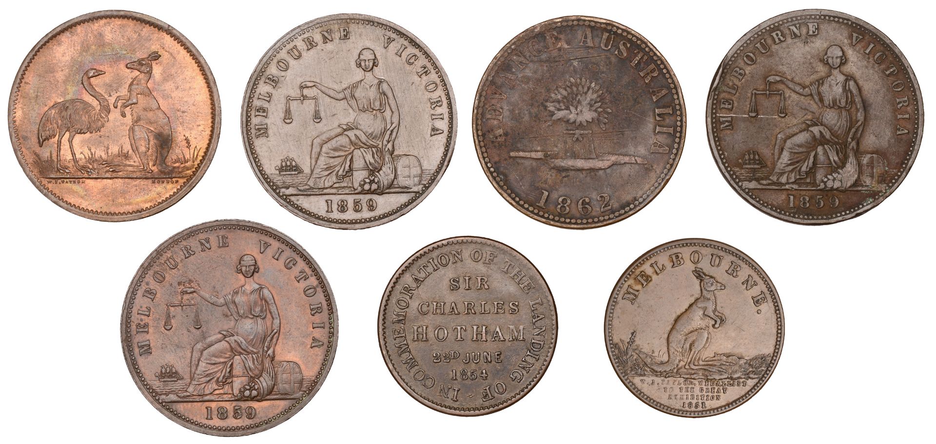 Australia, Victoria, MELBOURNE, G. & W.H. Rocke, Pennies (3), 1859 (G 243, 243b, 243c; A 464... - Image 2 of 2