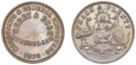 Australia, Queensland, BRISBANE, Merry & Bush, Penny, 1863 (G 184; A 364). About extremely f...