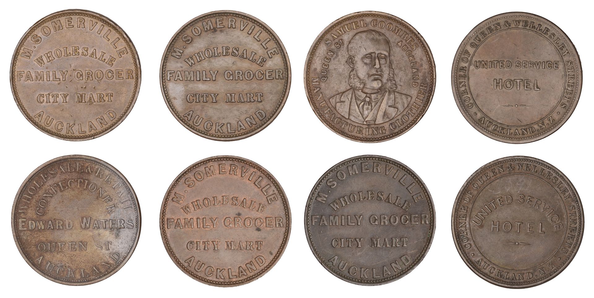 New Zealand, AUCKLAND, Samuel Coombes, Penny, undated (G 48a; A 77); M. Somerville, Pennies...