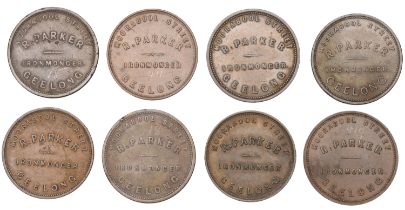 Australia, Victoria, GEELONG, R. Parker, Pennies (8), undated (G 216, 216a, 216b, 216d, 216e...