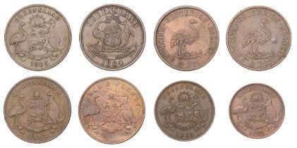 Australia, Queensland, BRISBANE, W. & B. Brookes, Penny, 1863 (G 32; A 49); J. Sawyer, Penny...
