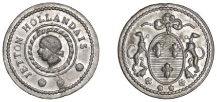 Surinam, Plantation token, white metal, undated, jetton hollandais, head left within circle,...