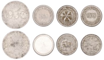 Jamaica, KINGSTON, Jamaica Fruit & Shipping Co. Ltd, aluminium tokens (4), 1919, 21mm, 1921,...