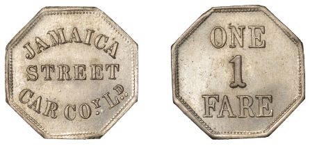 Jamaica, KINGSTON, Jamaica Street Car Co. Ltd, One Fare, octagonal copper-nickel, 19mm (Lyal...