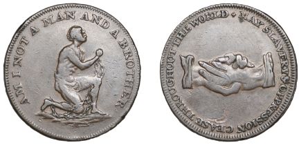 Great Britain, Lutwyche's Anti-Slavery Halfpenny, undated, edge payable at dublin or at ball...