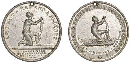 Great Britain, Abolition of Slavery, 1834, a white metal medal by J. Davis, slave kneeling r...