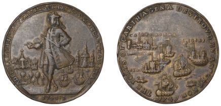 Admiral Vernon Medals, Battle of Cartagena, 1741, a pinchbeck medal, unsigned, Vernon standi...