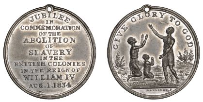 Great Britain, Abolition of Slavery, 1834, a white metal medal by T. Halliday, legend in twe...