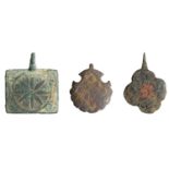 13th-14th century, heraldic/decorative pendants (3), including quatrefoil-shape with pierced...