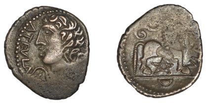 GALLO-BELGIC, uncertain tribe, Drachm, c. 60-30 BC, atevla, winged bust of Victory left, rev...