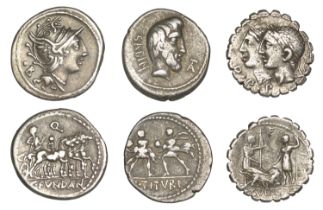 Roman Republican Coinage, C. Sulpicius Galba, serrate Denarius, 106, jugate laureate heads o...