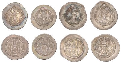 Oriental Greek Coinage, SASANIAN, Khusraw I (531-579), Drachms (4): aw (Ahwaz), yr 17, 3.07g...