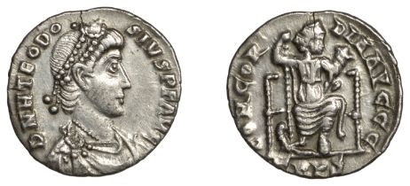 Roman Imperial Coinage, Theodosius I (379-395), Siliqua, Trier, 383-8, d n teodo-sivs p f av...