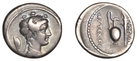 Roman Republican Coinage, M. Plaetorius M.f. Cestianus, Denarius, c. 69, draped female bust...