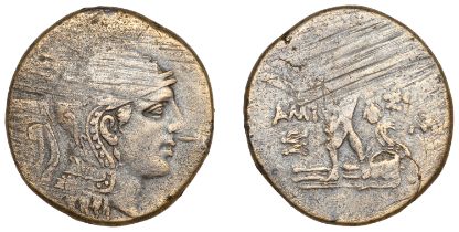 Greek Coinages, KINGDOM OF PONTUS, Mithradates VI Eupator (120-63), Ã† Unit, Amisos, helmeted...