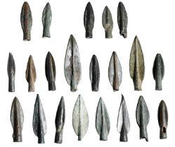 Greek, bronze arrowheads (21), 4th-3rd century BC, socketed with leaf-shaped blades with cen...