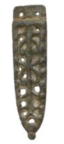 Viking, 11th century, Winchester style bronze strap end, tapering tongue shape, 67mm x 18mm;...