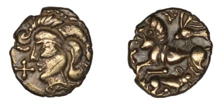 ARMORICA, Osismii, gold Quarter-Stater, 'Corisopites' type, c. 70-55 BC, head of male divini...