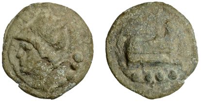 Roman Republican Coinage, Anonymous, Aes Grave Triens, 225-217, helmeted head of Minerva (or...