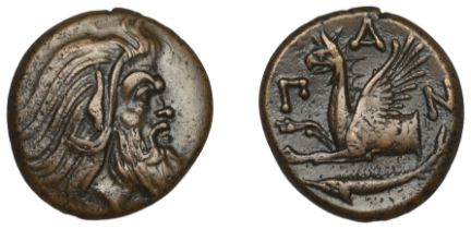 Greek Coinages, CIMMERIAN BOSPOROS, Pantikapaion, Ã† Unit, 330-300, bearded head of Pan right...