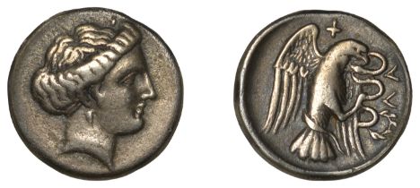 Greek Coinages, EUBOIA, Chalkis, Drachm, 338-308, head of nymph right, rev. eagle flying rig...