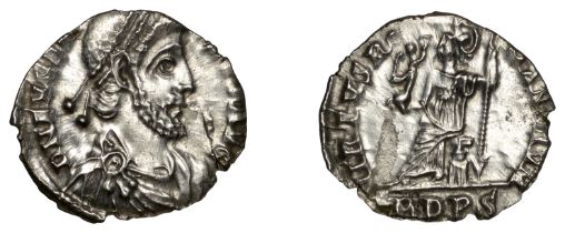 Roman Imperial Coinage, Eugenius (392-394), Siliqua, Milan, d n evgeni-vs [p f] avg, pearl-d...