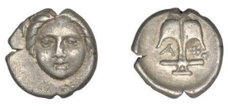 Greek Coinages, THRACE, Apollonia Pontika, Diobol, facing bust of Apollo, rev. anchor flanke...
