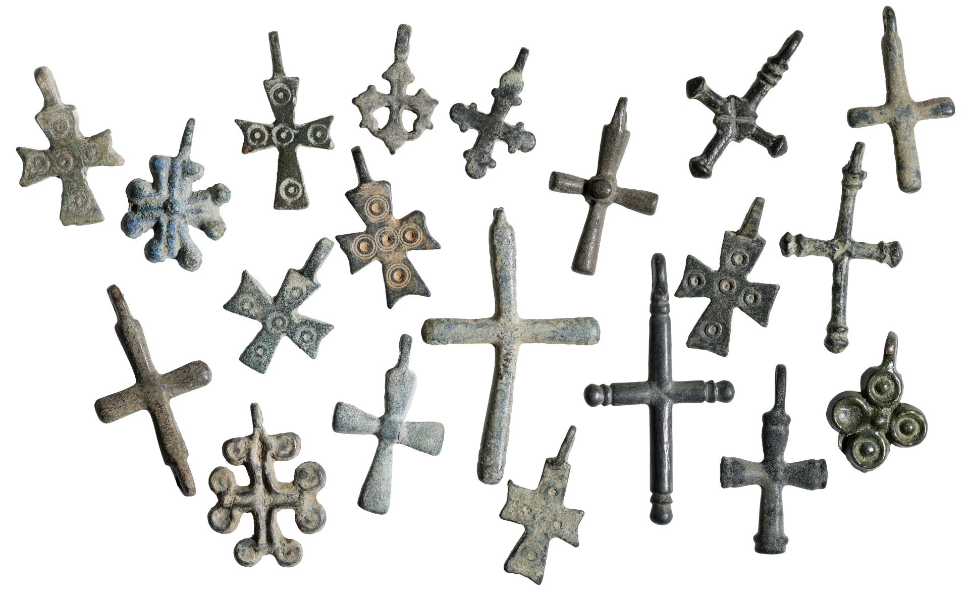 Byzantine, bronze cross pendants (20), 11th-14th century, various forms including decoration...
