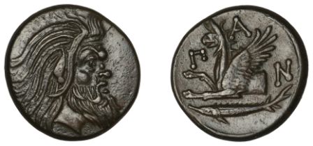 Greek Coinages, CIMMERIAN BOSPOROS, Pantikapaion, Ã† Unit, 330-300, bearded head of Pan right...