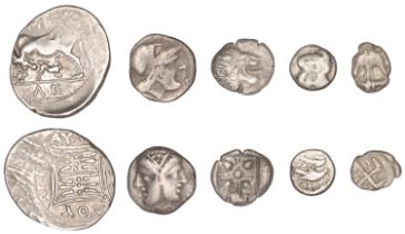 Greek Coinages, THRACE, Apollonia Pontika, Hemiobol, 4th century, anchor, rev. incuse swasti...