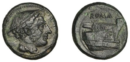 Roman Republican Coinage, Anonymous, Ã† Semuncia, c. 217-15, draped bust of Mercury right, we...