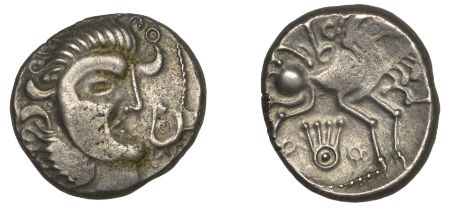 ARMORICA, uncertain tribe (XN Series), billon Stater, class II, head of sun-god right with c...