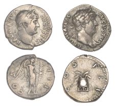 Roman Imperial Coinage, Hadrian, Denarii (2), both 125-8, revs. Victory standing three-quart...