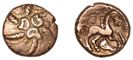 TRINOVANTES, Addedomaros (45-25 BC), Stater, class 3, spiral of six limbs, three crescents i...