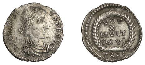 Roman Imperial Coinage, Arcadius (383-408), An irregular silver Siliqua naming Arcadius, d n...