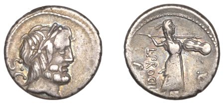 Roman Republican Coinage, L. Procilius, Denarius, c. 80, laureate head of Jupiter right, rev...