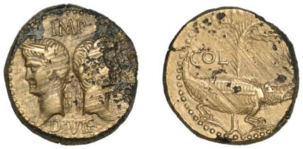 Roman Imperial Coinage, Augustus (27 BC-AD 14), with Agrippa, As, Nemausus, 10-14, busts of...