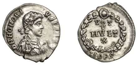 Roman Imperial Coinage, Honorius (393-423), Siliqua, Milan, 395-402, d n honori-vs p f avg,...