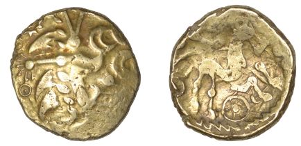 BELGAE, Stater, British Q [Cheriton wheel] type, Hampshire derivative, degraded head of Apol...