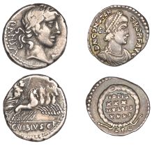 Roman Republican Coinage, C. Vibius C.f. Pansa, Denarius, c. 90, laureate head of Apollo rig...