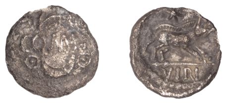 ATREBATES and REGNI, Verica (AD 10-40), silver Unit, co Â· mf between two crescents, rev. boa...