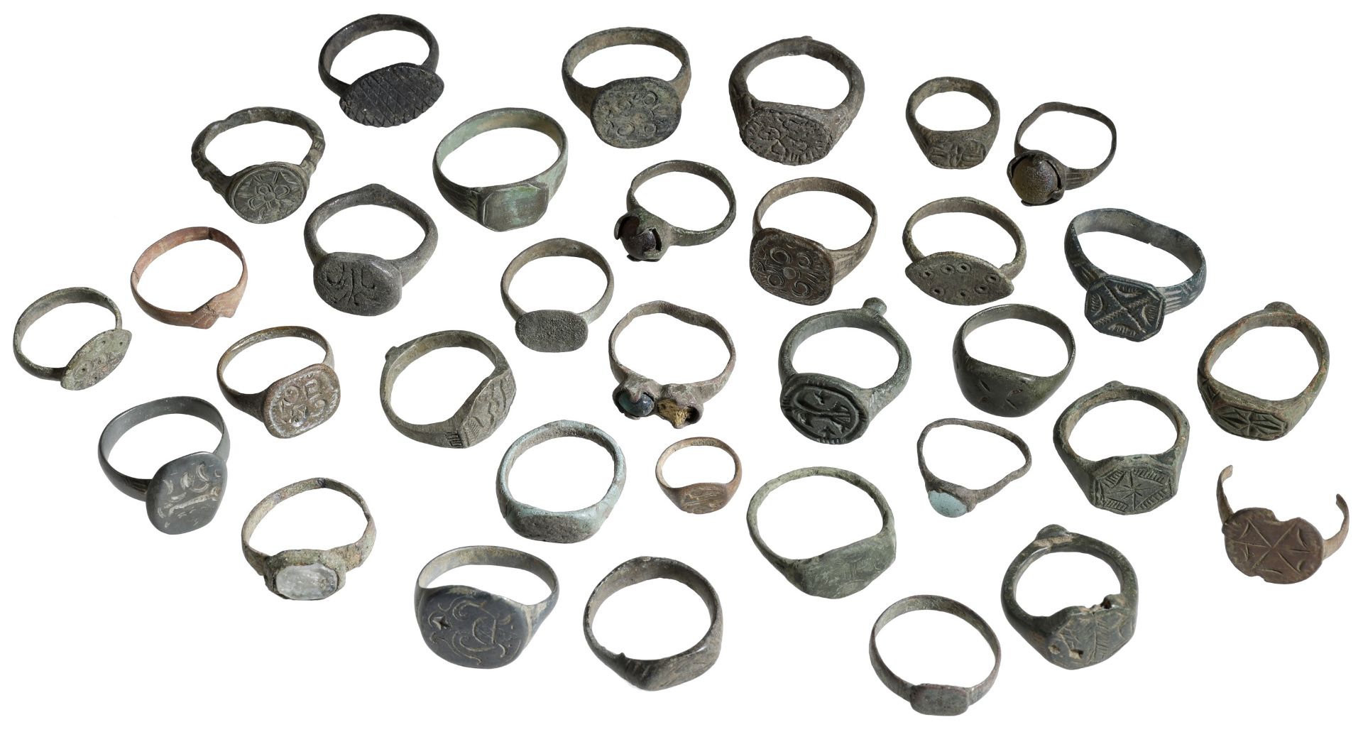 16th-19th century, bronze finger rings (33), including seal rings, some with Islamic motifs,...