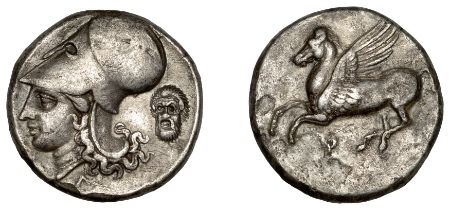 Greek Coinages, CORINTHIA, Corinth, Stater, 350-300, Pegasos flying left, q below, rev. helm...