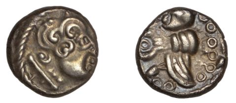 GERMANIA, uncertain tribe, silver Quinarius, Nauheim type, early 1st century BC, male head r...