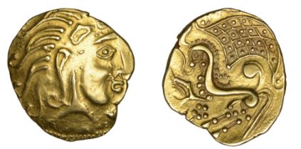 NORTHERN GAUL, Parisii, gold Stater, c. 104-100 BC, head of Apollo right with flowing wavy h...