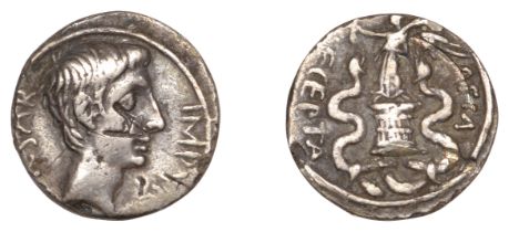 Roman Imperatorial Coinage, The Triumvirs, Octavian, Quinarius, uncertain mint, c. 29-27, bu...